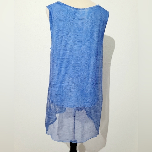 Soft Surroundings Size Medium 100% Silk Sleeveless Tunic Blue Embroidered Beaded - Picture 4 of 9